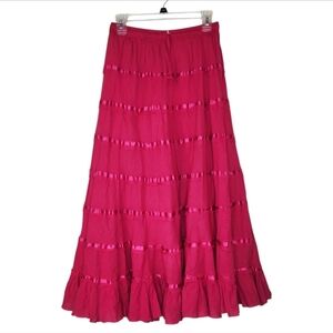 Laddi Vintage Hot Pink Tiered Ribbon Detailed A Line Maxi Skirt One Size